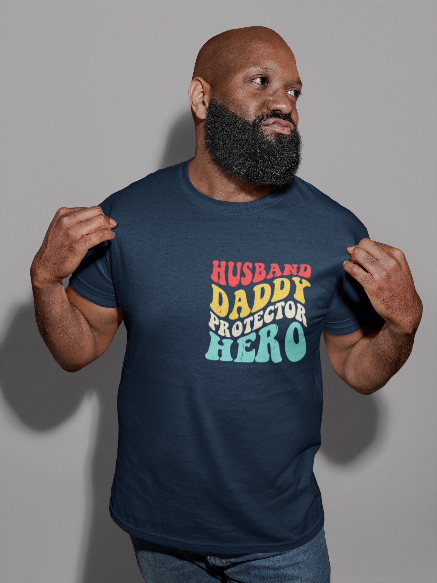 Retro Gift for Dad and Husband VSCO Back Print Shirt Husband Daddy Protector Hero Father's Day Shirts for Men, Dad Birthday Gift, Dad Hoodie