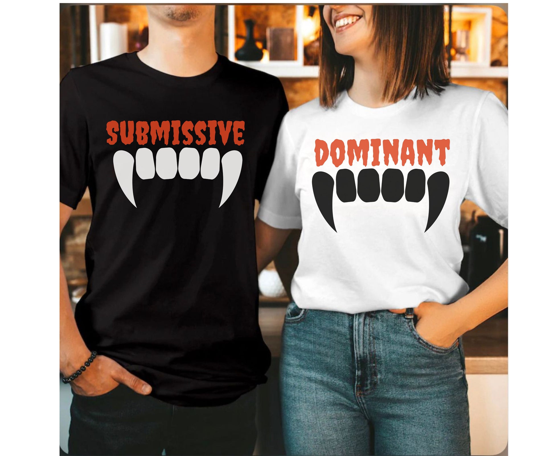 Submissive dominant Mr and Mrs Halloween custom personalized Couple Jumper Shirts for Husband wife halloween wedding anniversary gifts