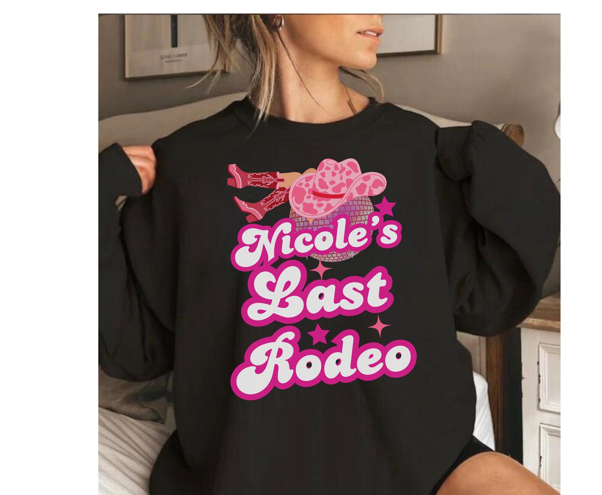 Personalized Last Rodeo Cowboy cowgirl hen party shirts tshirt sweatshirt Hoodie Jumper for Country Western themed Bachelorette Hen do Retro trendy gifts for Bridal shower Pink shirts