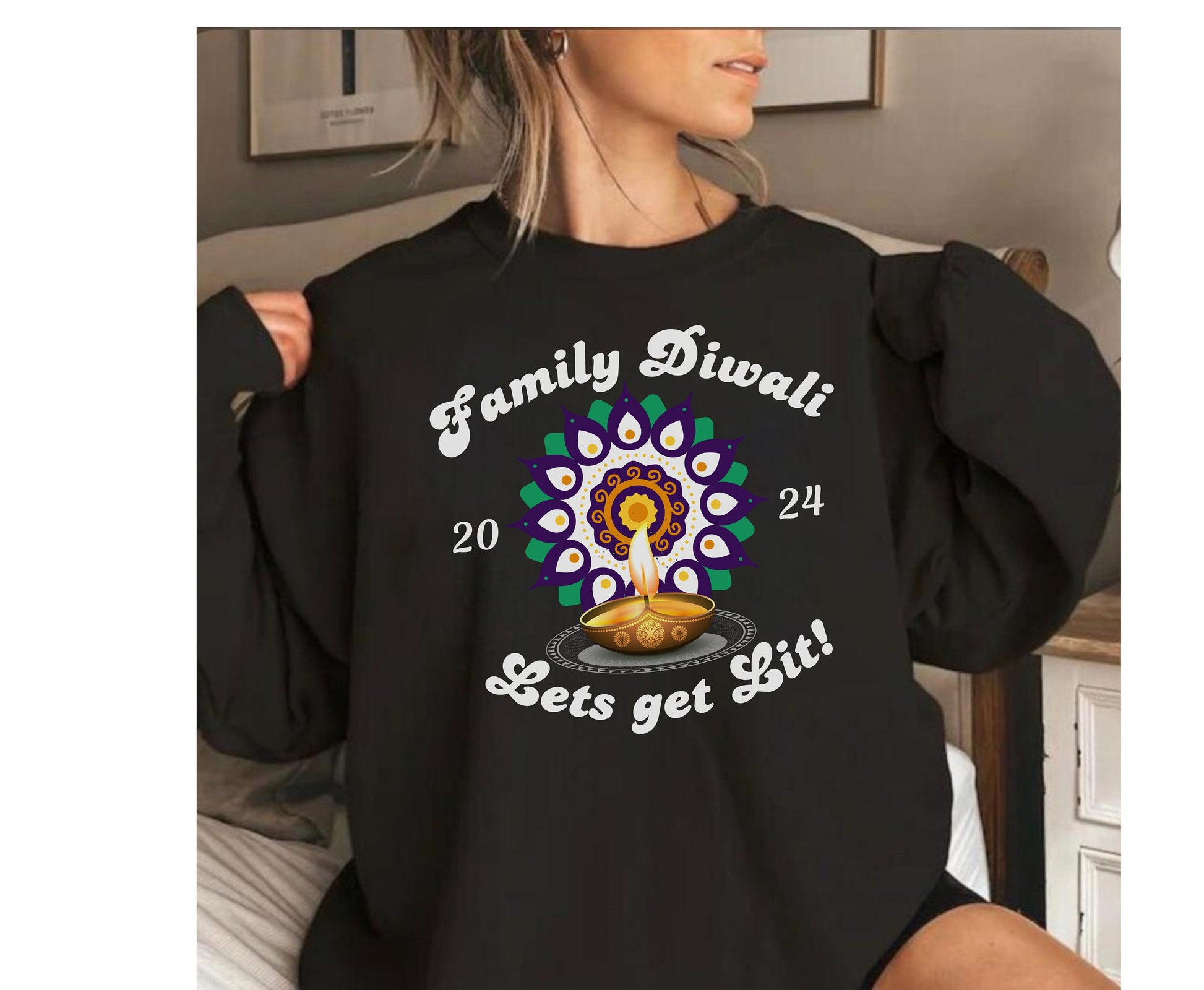 Family Diwali 2024 Shirt Lets Get Lit Hindu Festival of Light Gift for her gift for him Family matching tshirt Sweatshirt hoodie for diwali wife wife and husband diwali