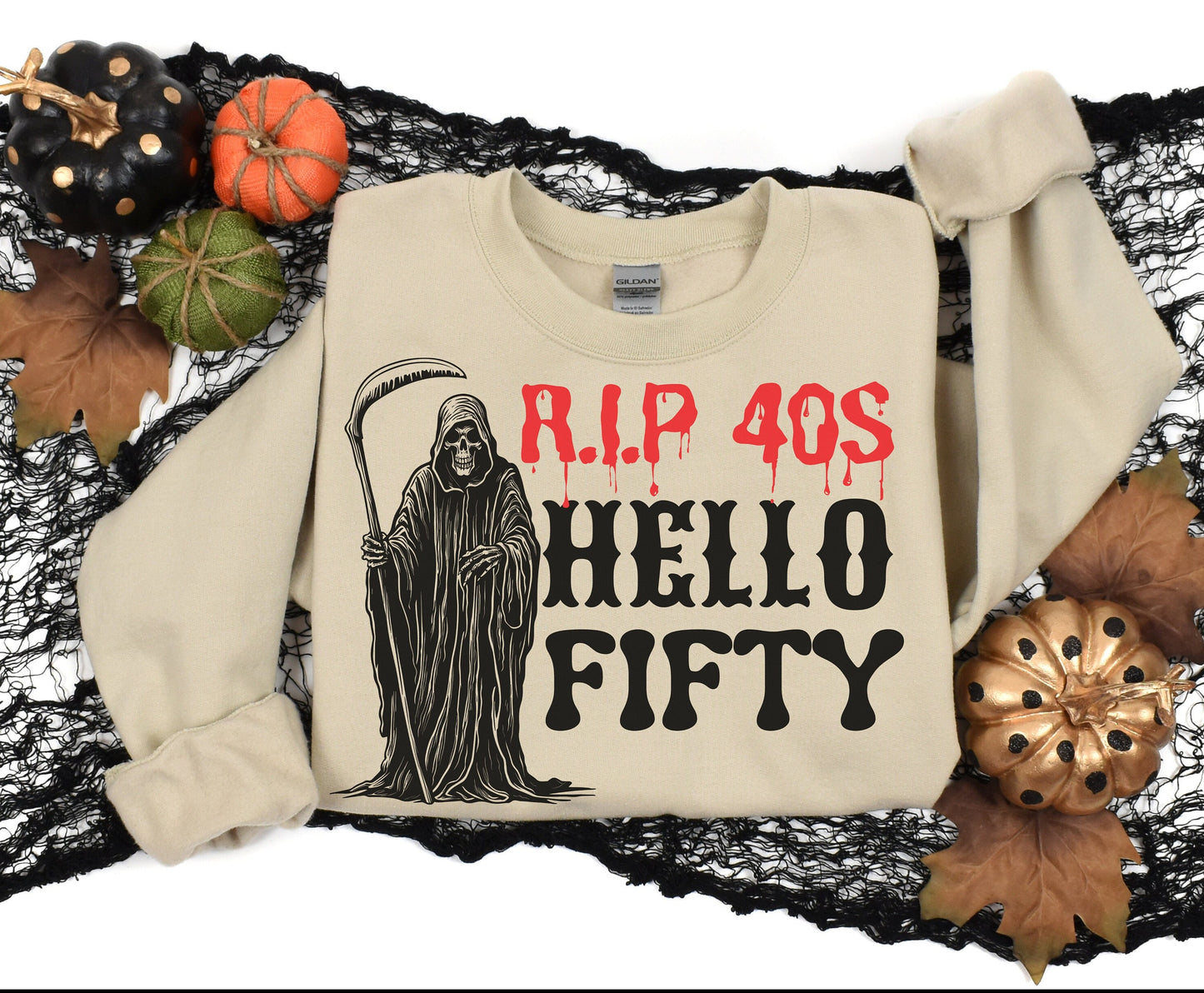 RIP 40s Hello Fifty Trendy 50th HALLOWEEN BIRTHDAY T Shirt Spooky Gift for Him Her Horror 50th Birthday Tee Shirts Sweatshirt for men women