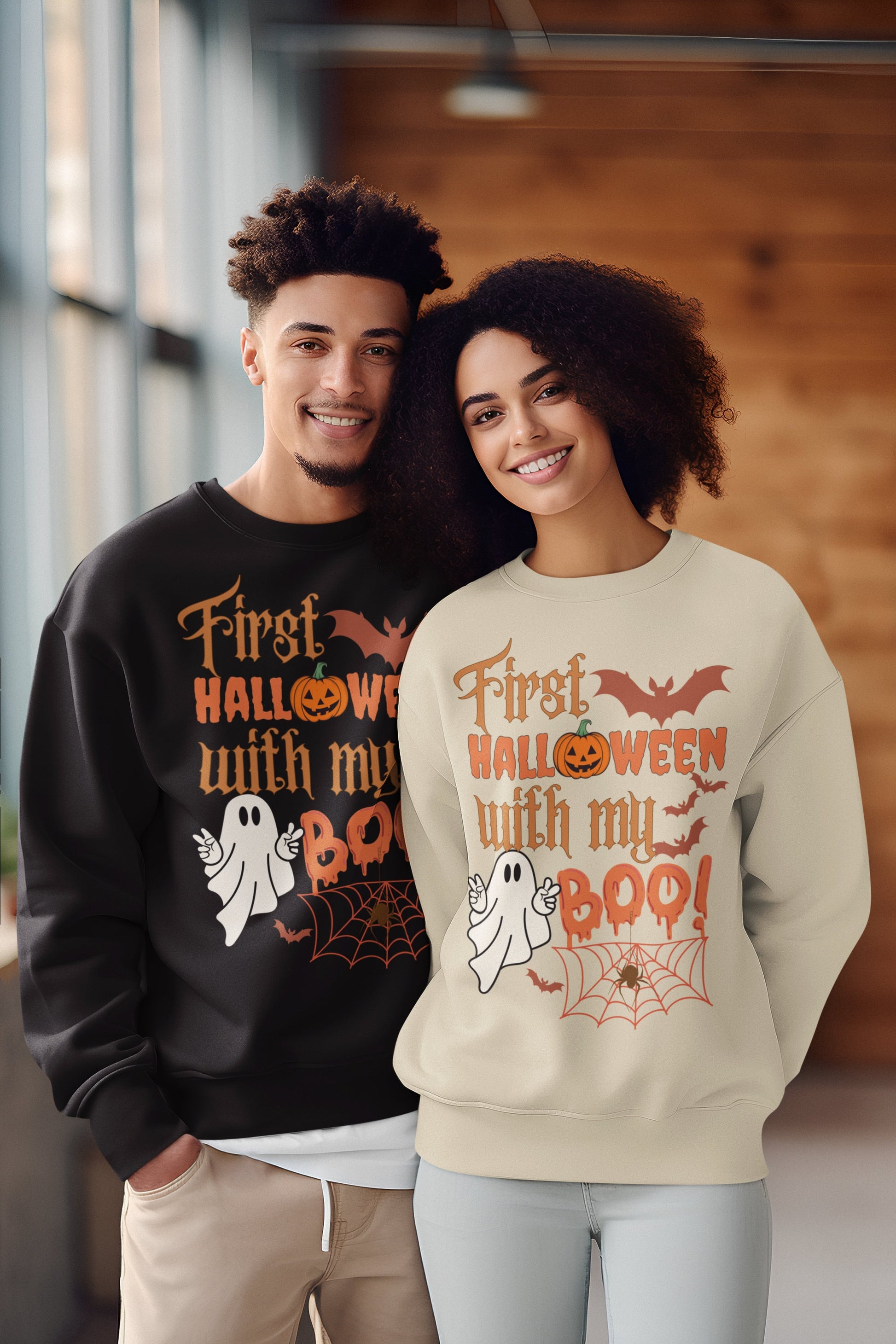 His and Hers Boo Halloween Sweatshirt tshirt Hoodie Funny Couple Matching halooween shirt