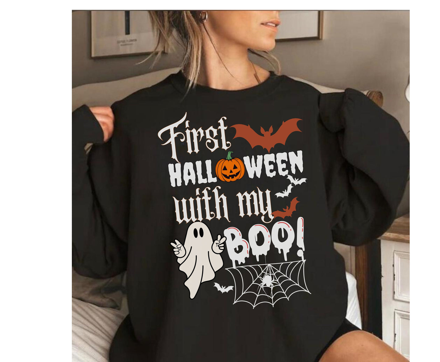 COUPLE FIRST HALLOWEEN Tee Shirt with my Boo Spooky Season Gifts for Wife Husband Funny Couple Ghost Fall 1st Halloween T Shirts Sweatshirt