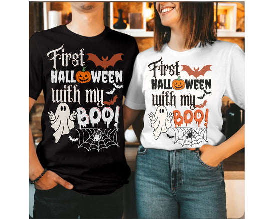 COUPLE FIRST HALLOWEEN Tee Shirt with my Boo Spooky Season Gifts for Wife Husband Funny Couple Ghost Fall 1st Halloween T Shirts Sweatshirt