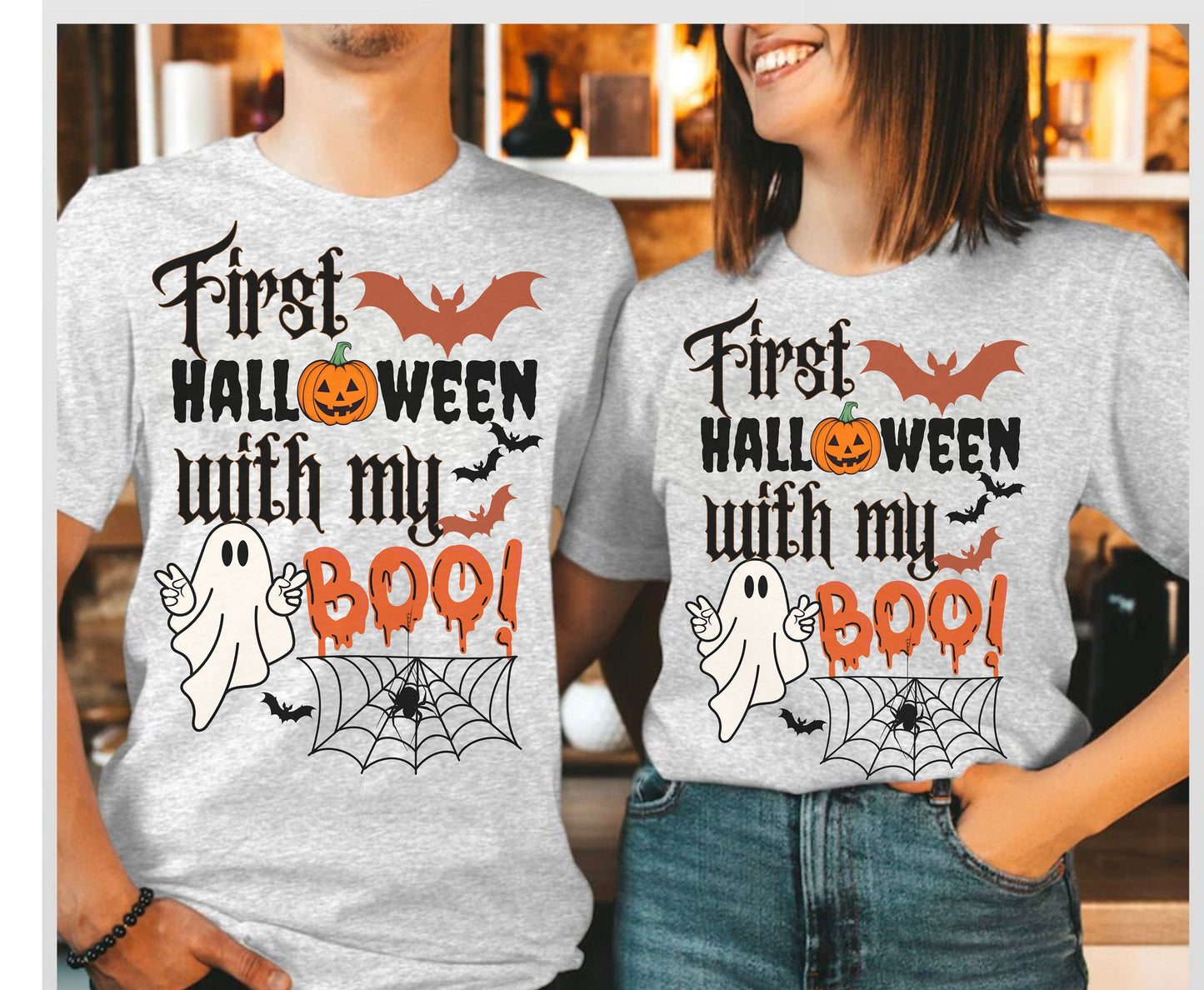 COUPLE FIRST HALLOWEEN Tee Shirt with my Boo Spooky Season Gifts for Wife Husband Funny Couple Ghost Fall 1st Halloween T Shirts Sweatshirt