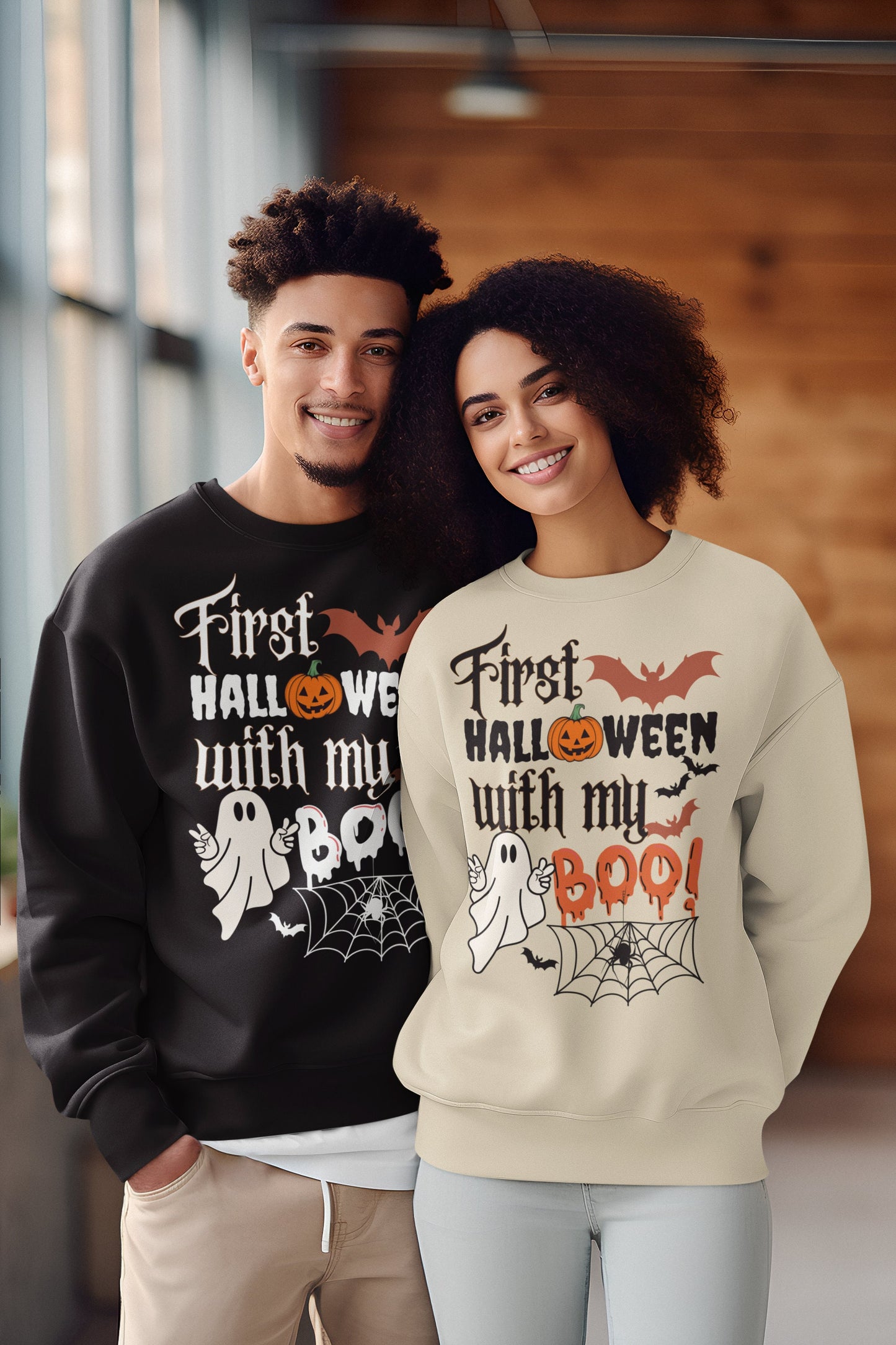 COUPLE FIRST HALLOWEEN Tee Shirt with my Boo Spooky Season Gifts for Wife Husband Funny Couple Ghost Fall 1st Halloween T Shirts Sweatshirt