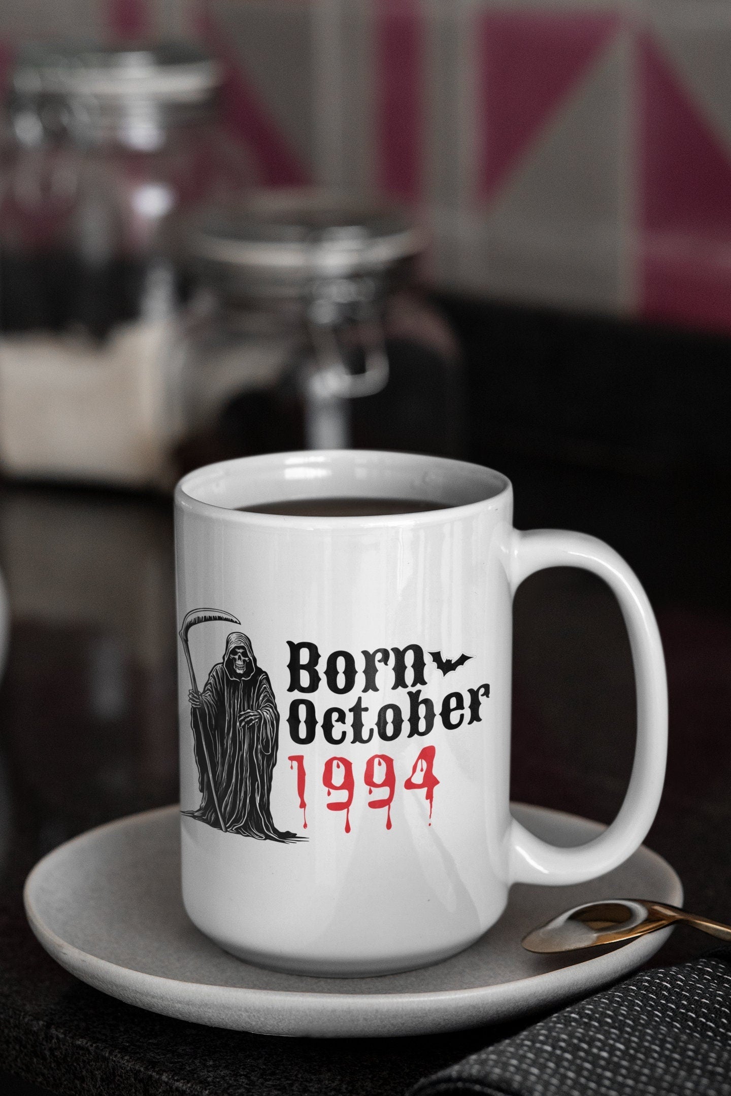 Born in October 1994 Halloween Mug Funny Birthday Mug Gift for Men Women 30th Halloween Reaper Mug Spooky 1994 Mug 30th Birthday Mug Gifts