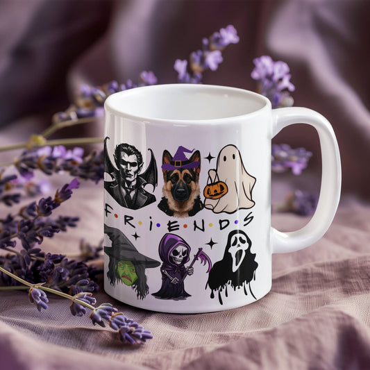 Trendy German Shepherd Halloween Friends Themed Mug for Men Women Gifts for Spooky German Shepherd Dog mom Pet Dad Halloween Witch Clown Mug