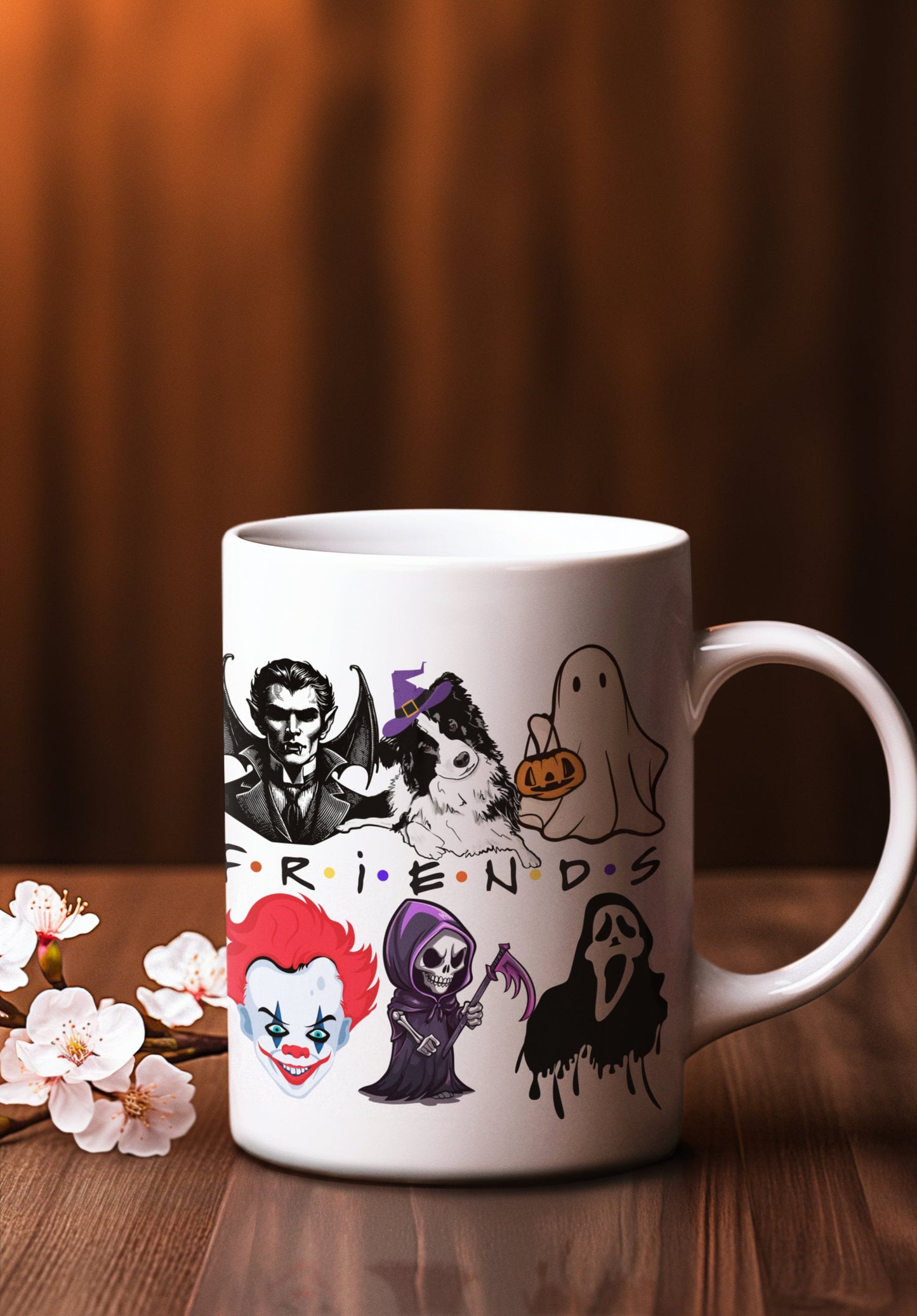 Trendy Border Collie Halloween Friends Themed dog Mug for Men Women Gifts for Spooky Border Collie Dog Mom Halloween Scary Horror Coffee Mug