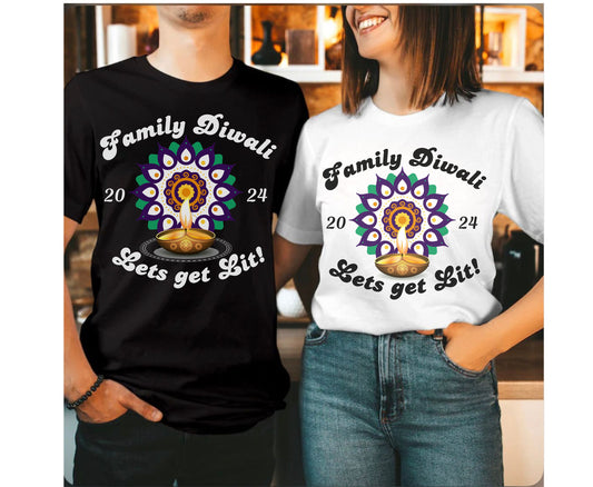 Family Diwali 2024 Shirt Lets Get Lit Hindu Festival of Light Gift for her gift for him Family matching tshirt Sweatshirt hoodie for diwali wife wife and husband diwali