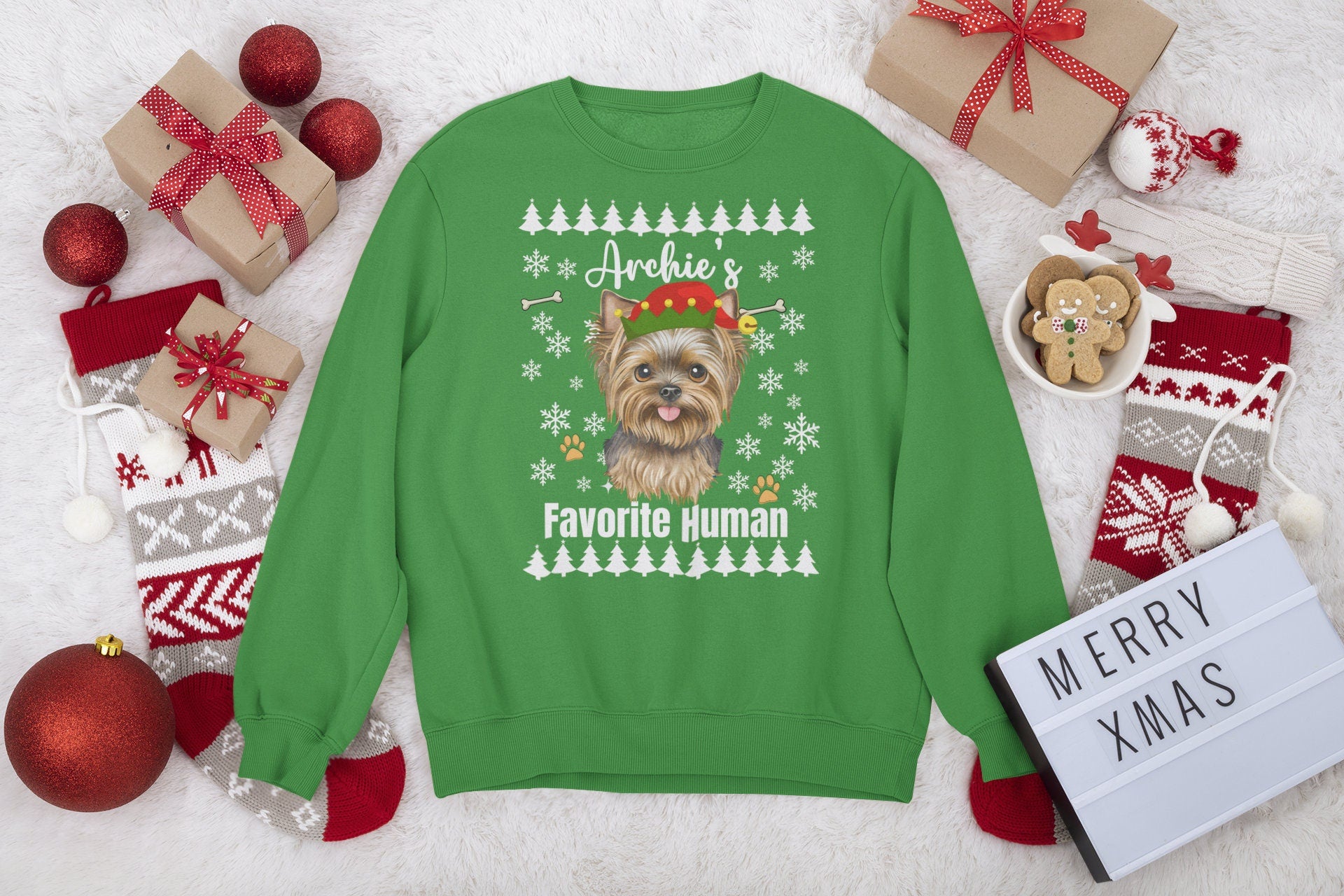 Colorful christmas top for dog owner, dog lover dog mom dog dad shirts gifts for xmas winter crewneck for men for women border Yorkshire Terrier