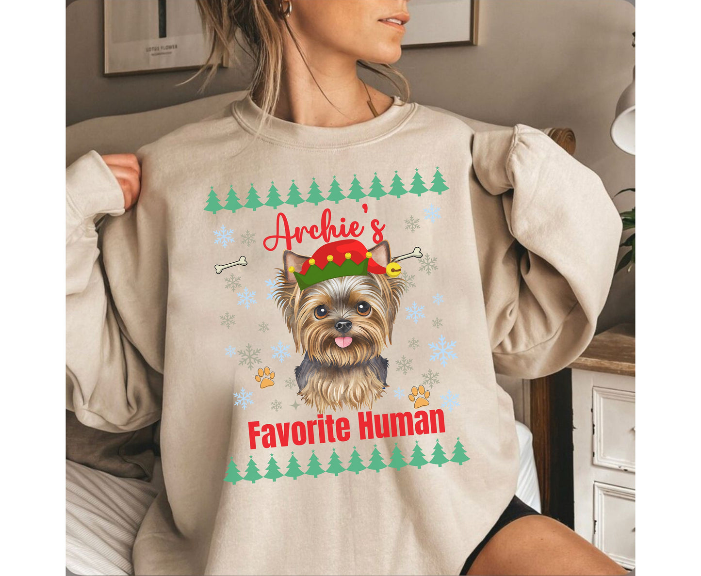 Colorful christmas top for dog owner, dog lover dog mom dog dad shirts gifts for xmas winter crewneck for men for women border Yorkshire Terrier