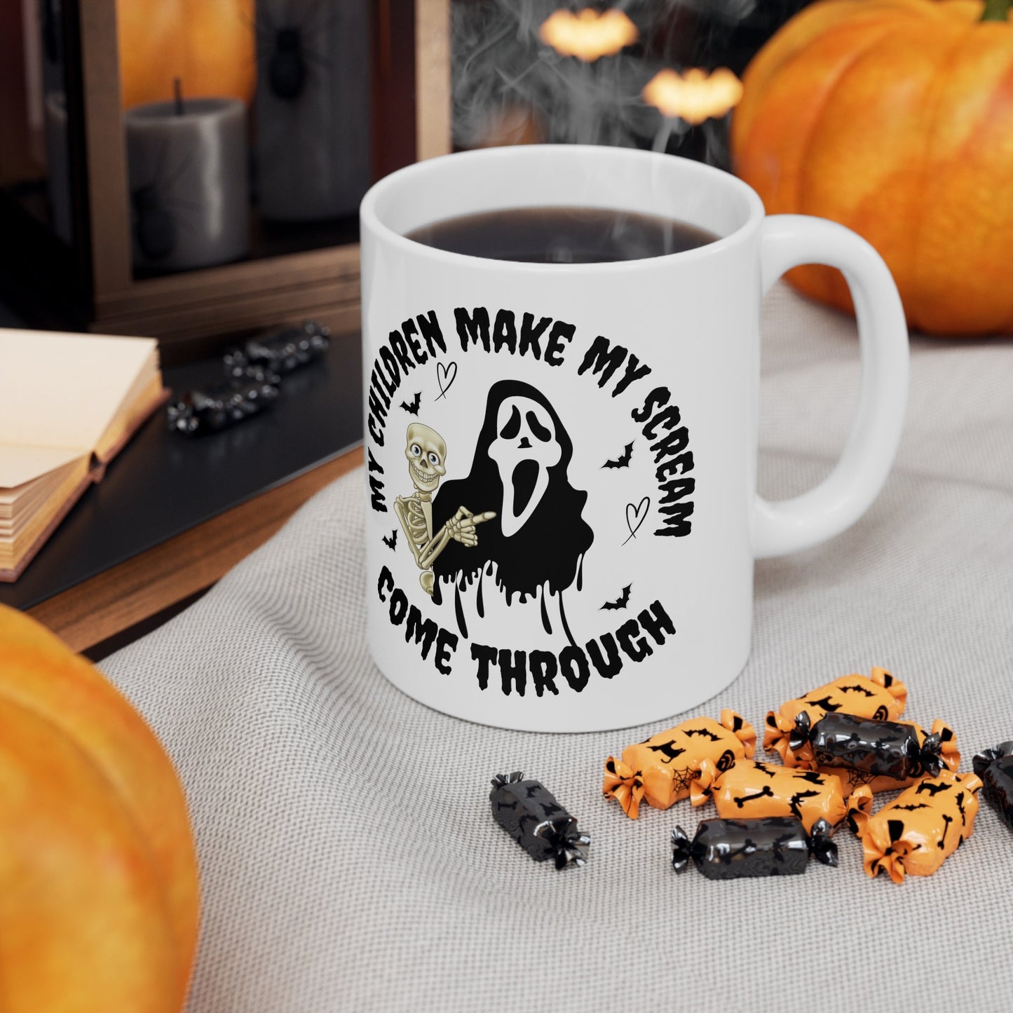 My Children Make My Scream Come Through HALLOWEEN MOM Dad MUG Trendy Halloween Mug Gifts for Parents Halloween Mama Dad Joke Horror Mum Mugs