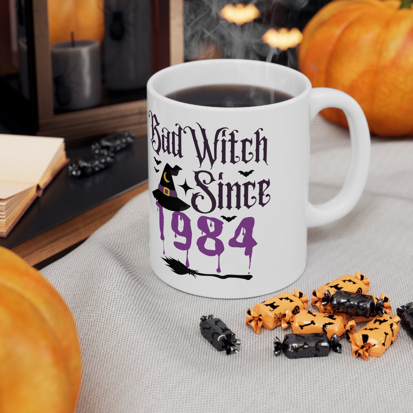 Bad Witch Since 1984 40th HALLOWEEN BIRTHDAY MUG Spooky mug Gift for Him Her Gothic Horror 40th Birthday Ceramic Halloween Mug for men women