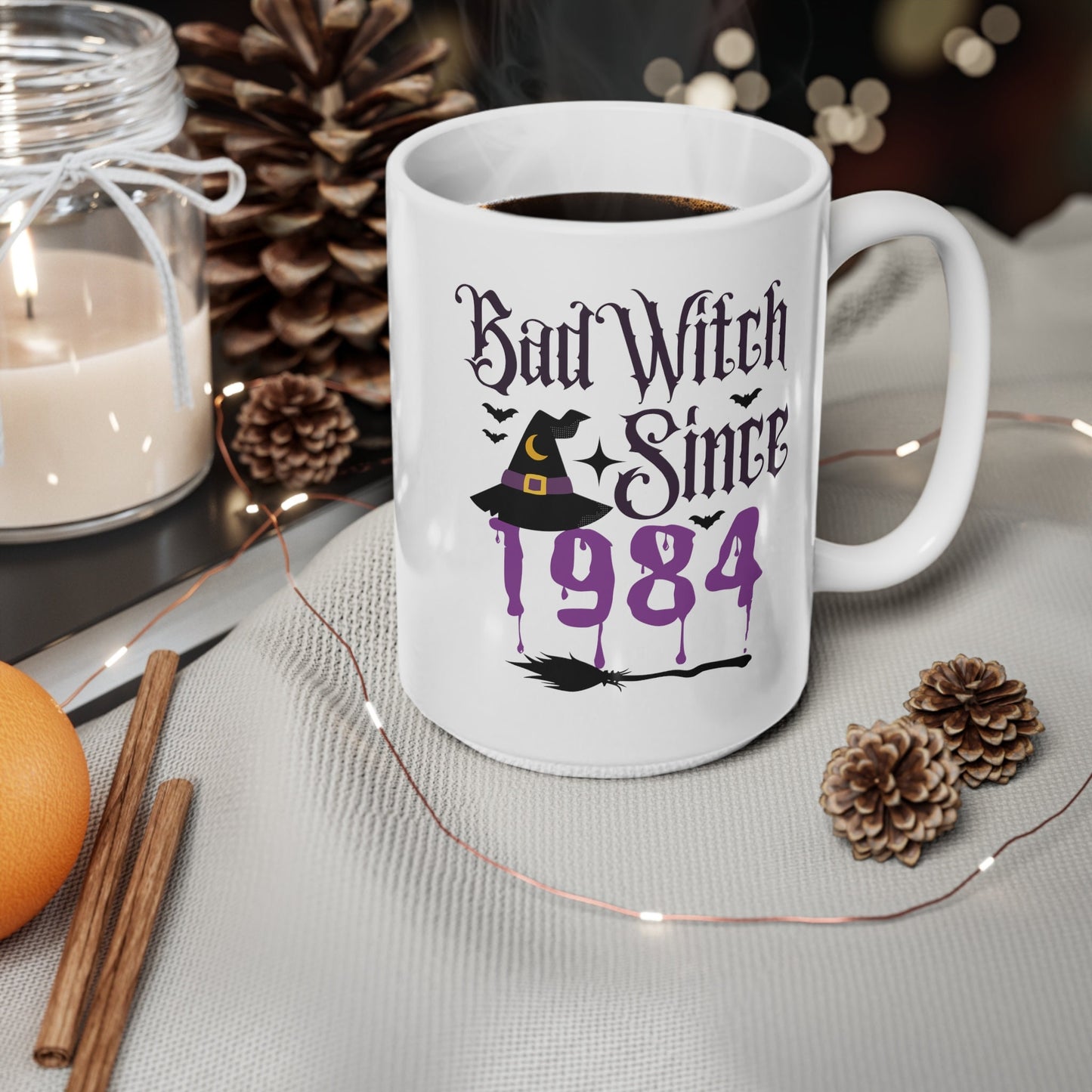 Bad Witch Since 1984 40th HALLOWEEN BIRTHDAY MUG Spooky mug Gift for Him Her Gothic Horror 40th Birthday Ceramic Halloween Mug for men women