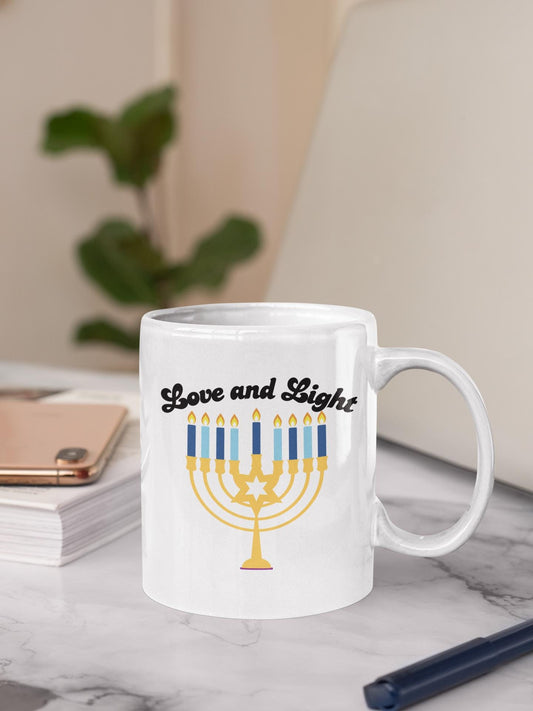 Trendy Hannukah Mug Gifts Love and Light Jewish Gift For Men Women