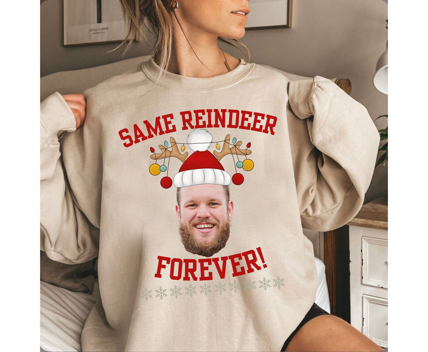 Same Reindeer Forever Funny Christmas Hen Party Tshirt Sweatshirt with Photo - Gift for Bride Wife Bachelorette tops