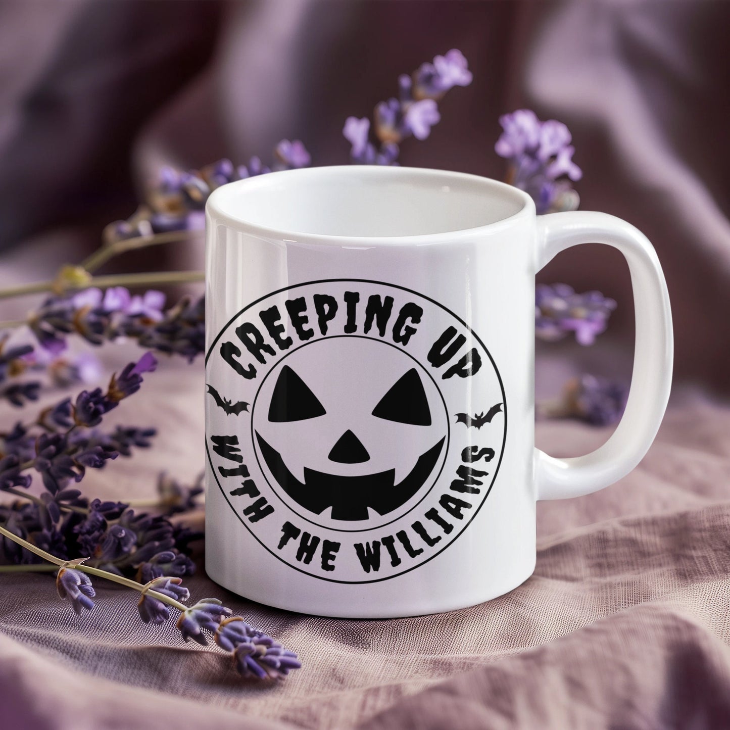 CUSTOM Halloween FAMILY MUG gift Personalized Mug Creeping up Pumpkin Face Mug Spooky Halloween Mug for Dad Mom Brother Sister Wife Husband