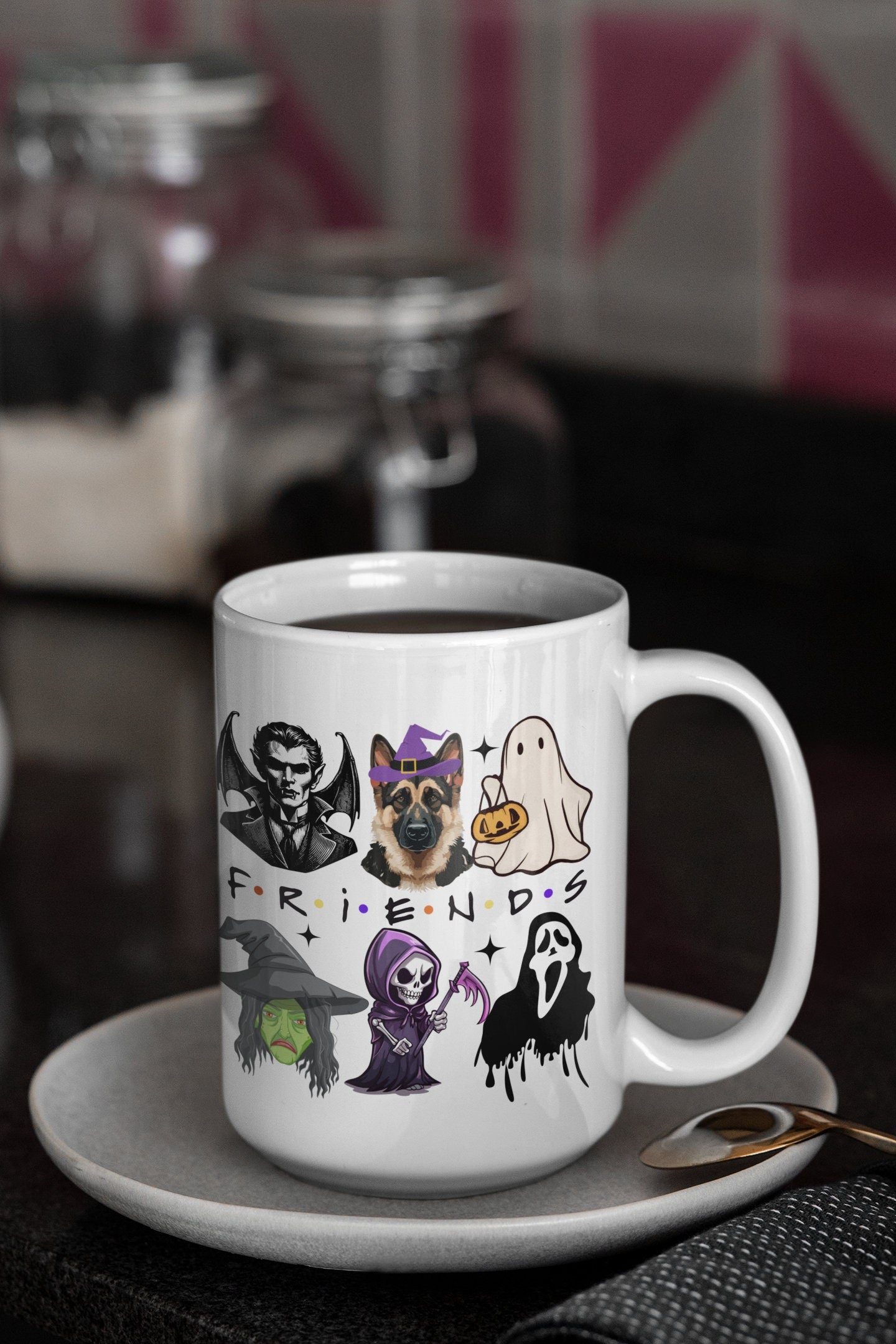 Trendy German Shepherd Halloween Friends Themed Mug for Men Women Gifts for Spooky German Shepherd Dog mom Pet Dad Halloween Witch Clown Mug