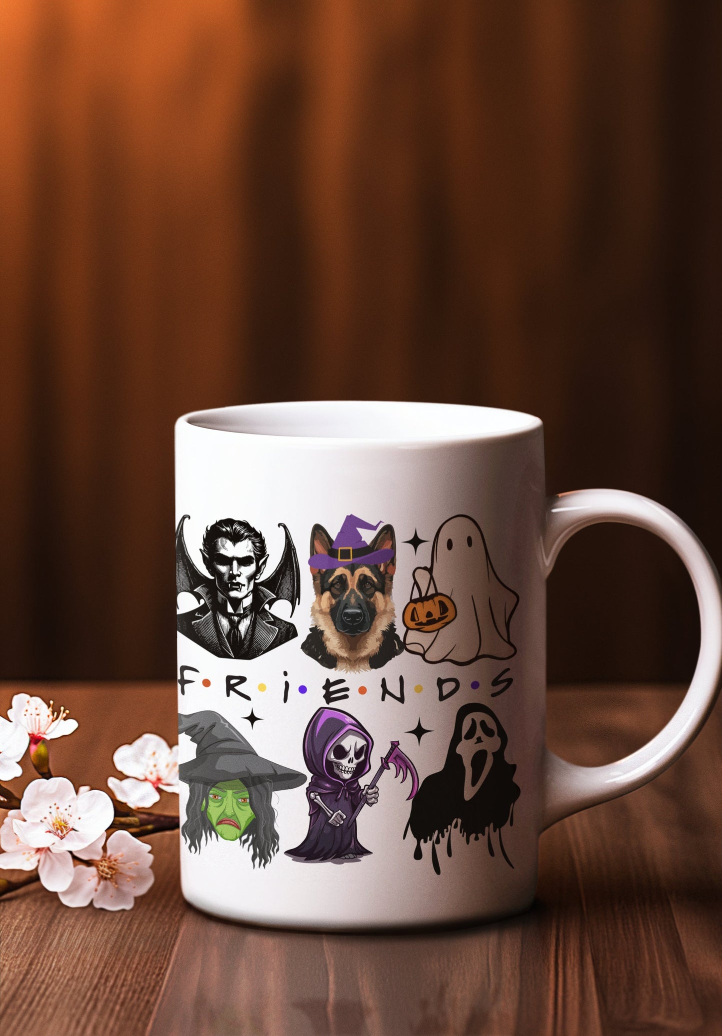 Trendy German Shepherd Halloween Friends Themed Mug for Men Women Gifts for Spooky German Shepherd Dog mom Pet Dad Halloween Witch Clown Mug