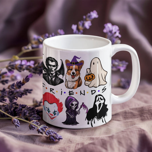 Trendy Corgi Halloween Friends Themed Corgi dog Mug for Men Women Gifts for Spooky Corgi Dog Mom Pet Dad Halloween Scary Horror Coffee Mug