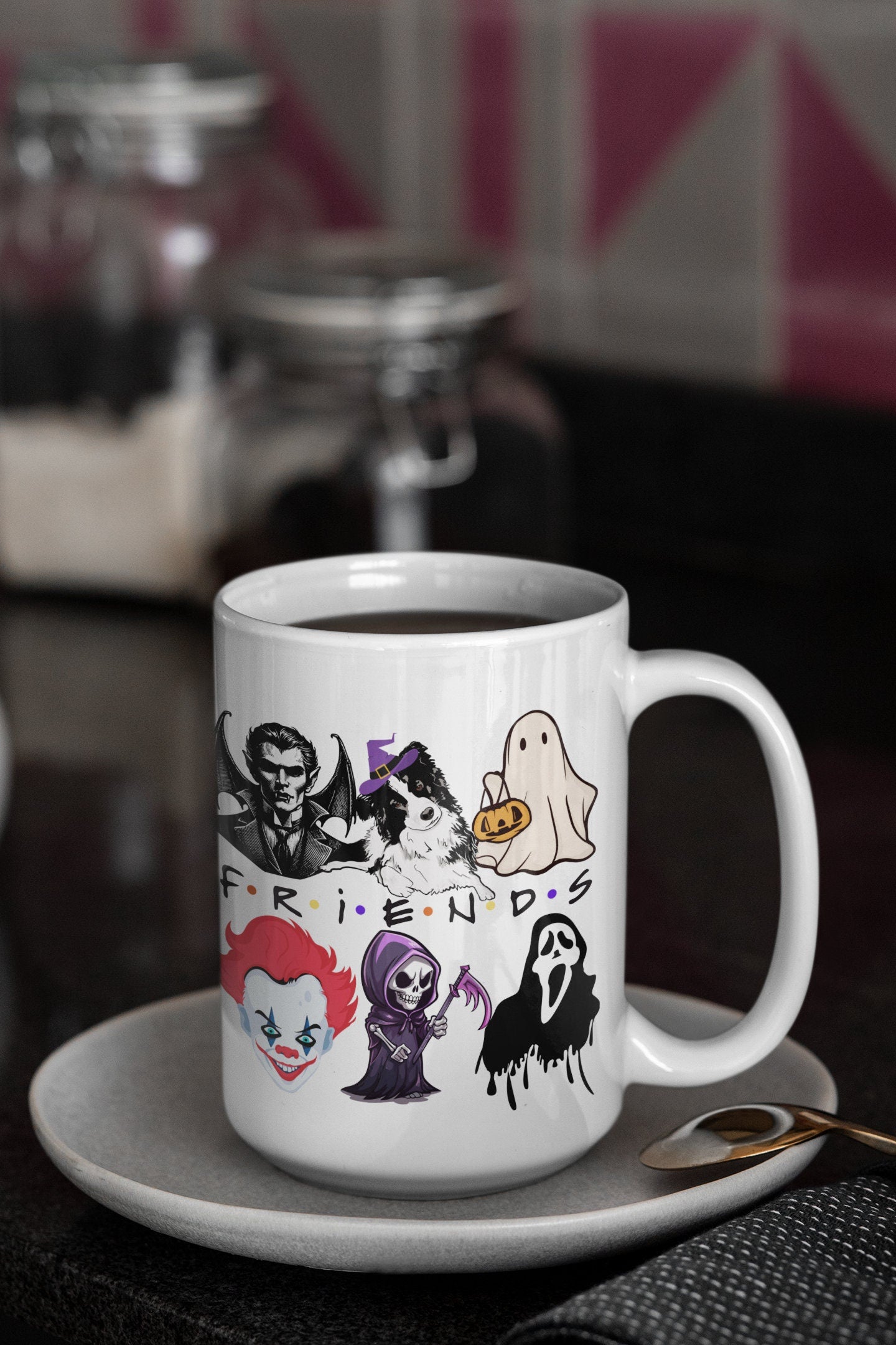 Trendy Border Collie Halloween Friends Themed dog Mug for Men Women Gifts for Spooky Border Collie Dog Mom Halloween Scary Horror Coffee Mug