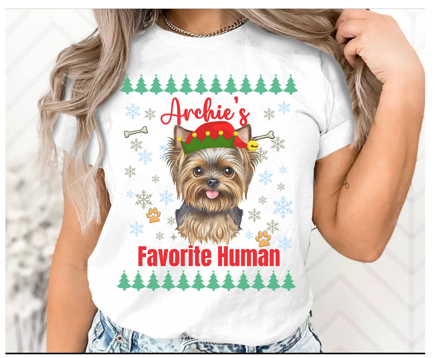 Colorful christmas top for dog owner, dog lover dog mom dog dad shirts gifts for xmas winter crewneck for men for women border Yorkshire Terrier