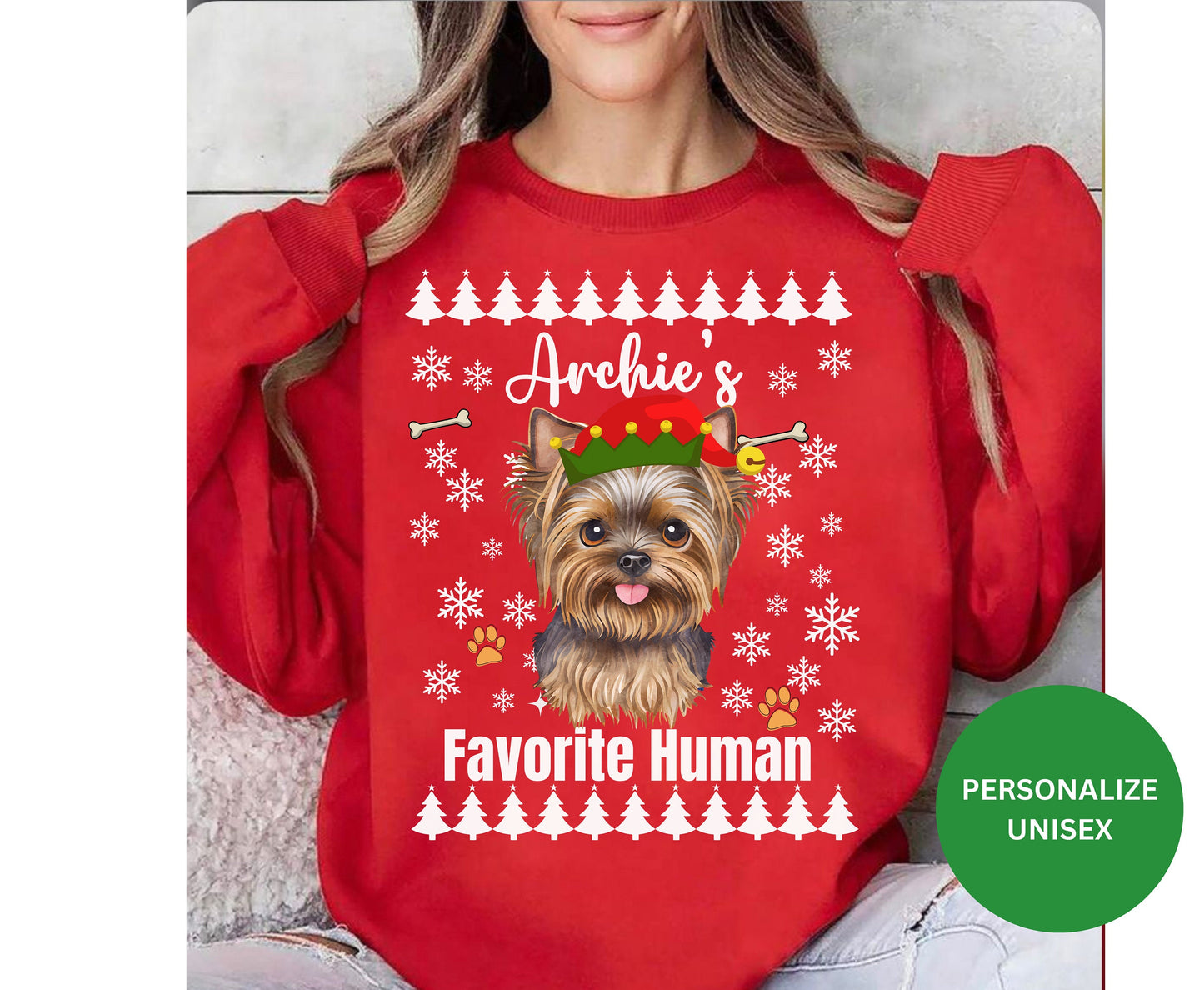 Colorful christmas top for dog owner, dog lover dog mom dog dad shirts gifts for xmas winter crewneck for men for women border Yorkshire Terrier