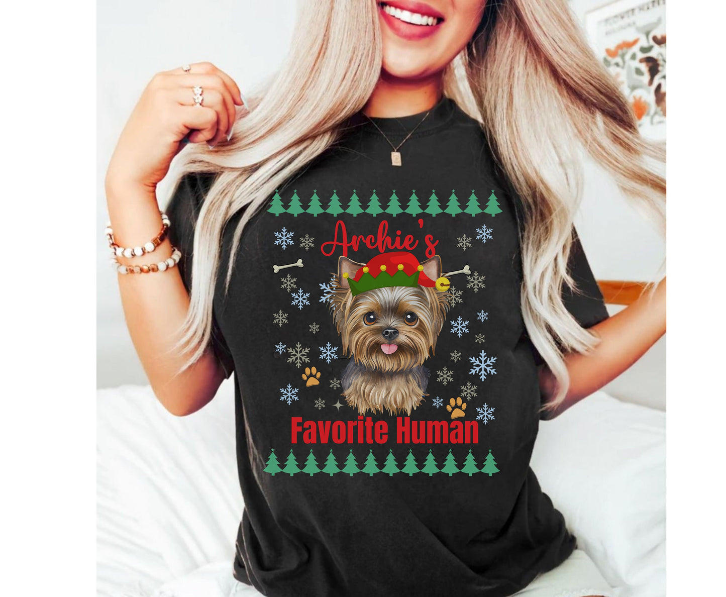 Colorful christmas top for dog owner, dog lover dog mom dog dad shirts gifts for xmas winter crewneck for men for women border Yorkshire Terrier