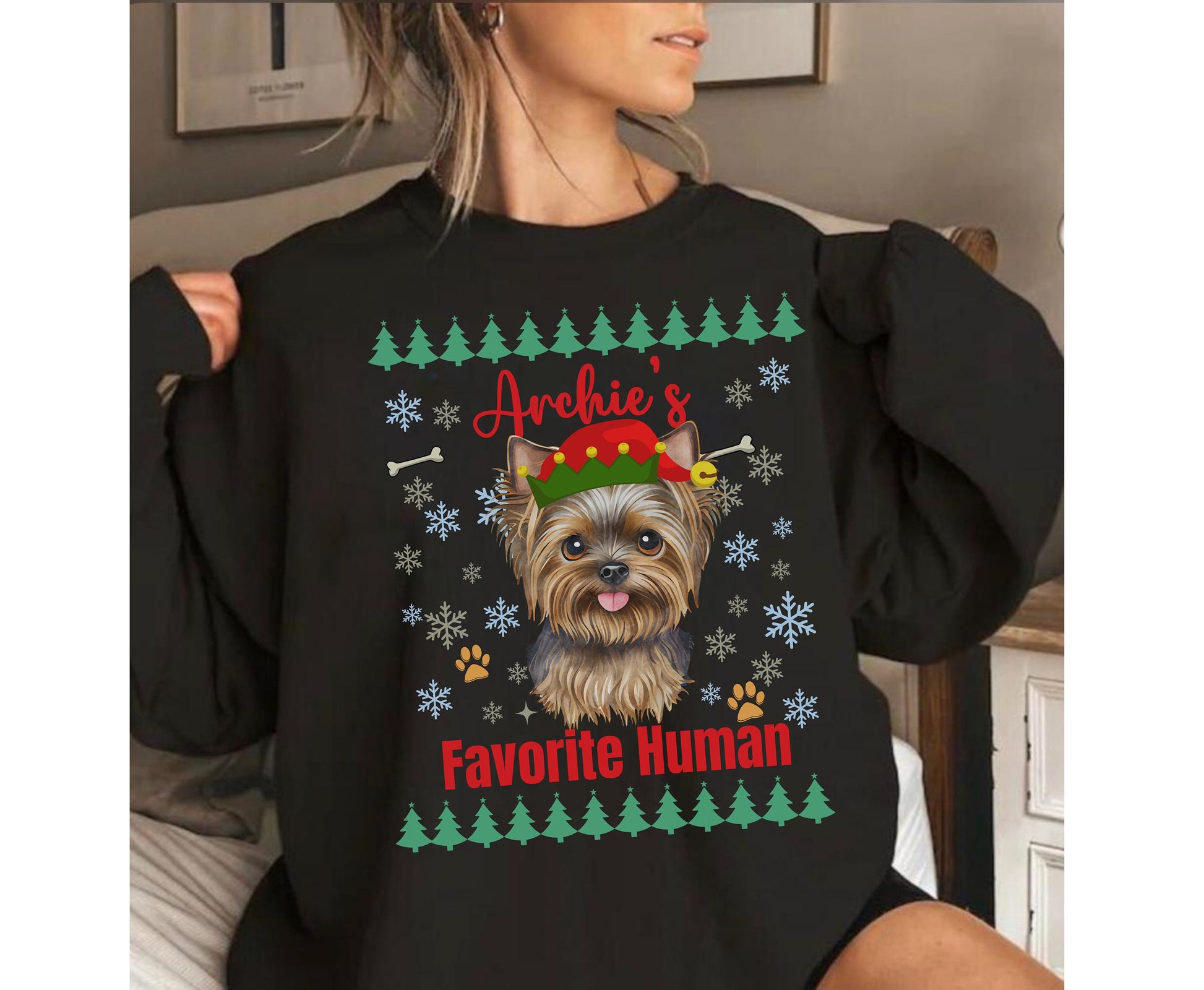 Colorful Yorkie christmas top for dog owner, dog lover dog mom dog dad shirts gifts for xmas winter crewneck for men for women border Yorkshire Terrier