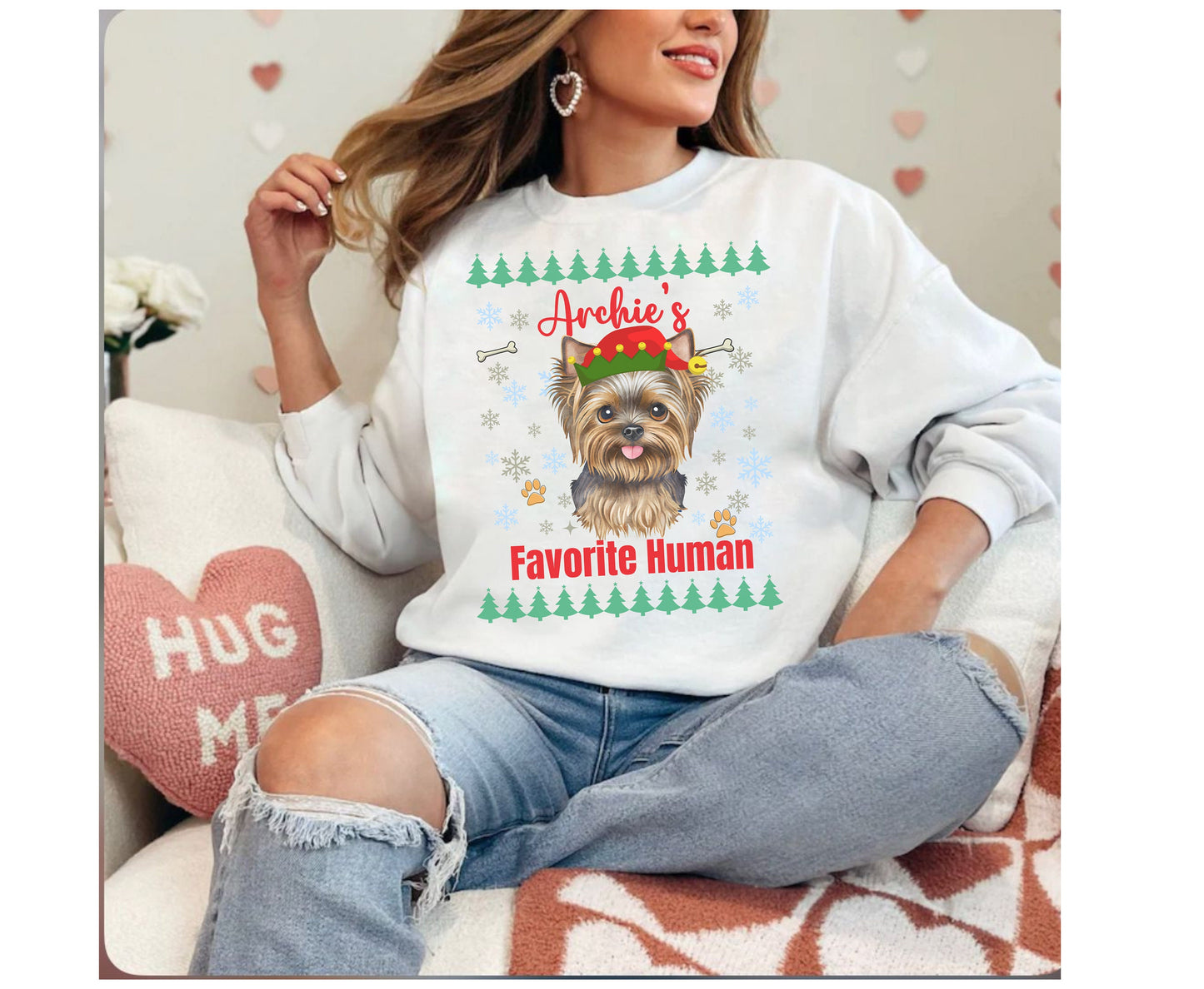 Custom Yorkie Winter Sweatshirt Christmas Elf Lover Tee Shirt Yorkshire Terrier Mom Dad Hoodie Sweater gifts for Dog Owner dog lover T-shirt