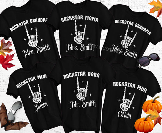 Custom Rock Themed Family Matching Halloween Shirt for Dad Mom Men Women Kids Spooky Season Personalised Family Rock Concert Sweatshirt Tee