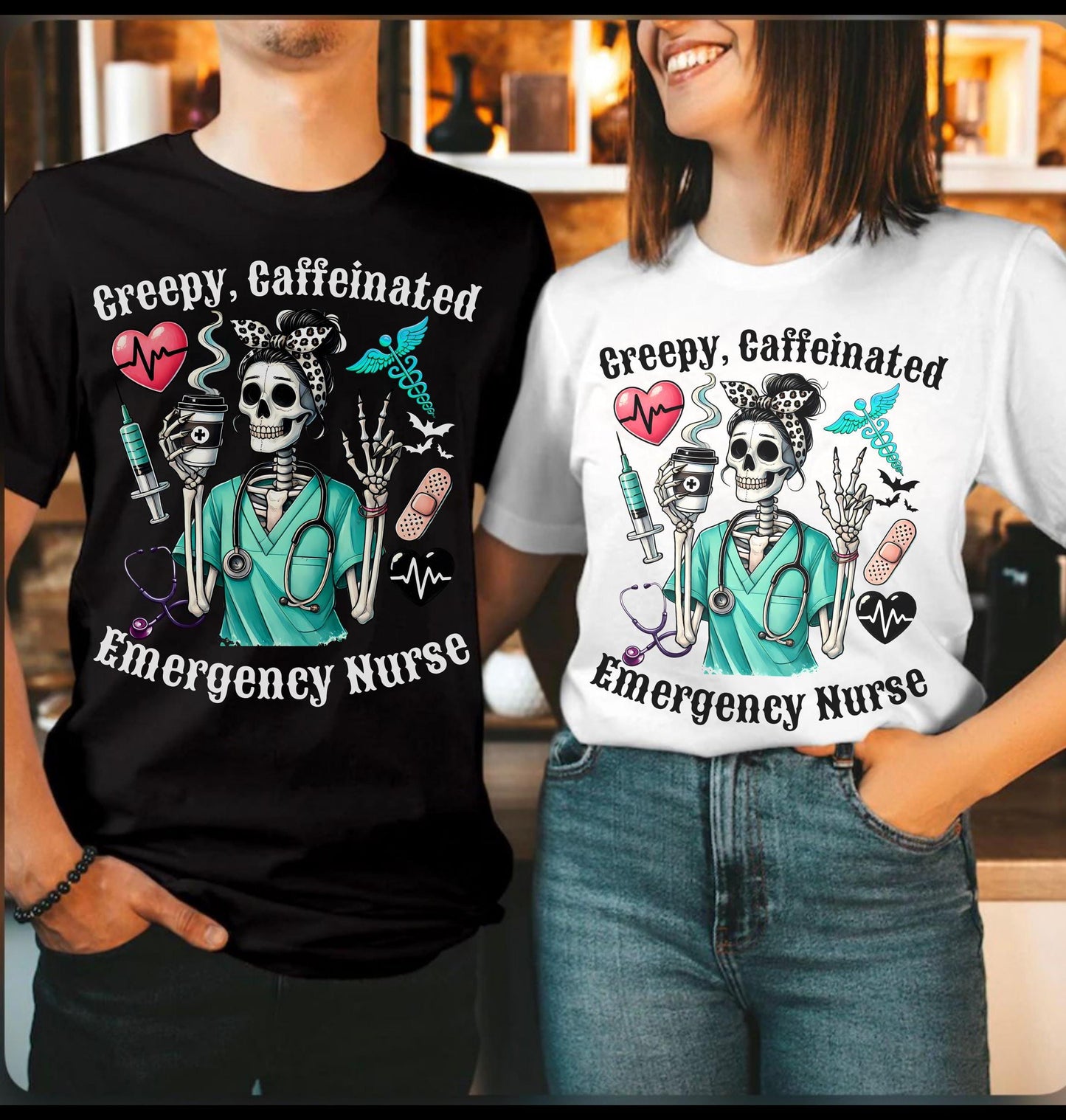 Trendy Halloween Emergency Nurse Coffee Shirt - Funny RN ER Skeleton Sweatshirt