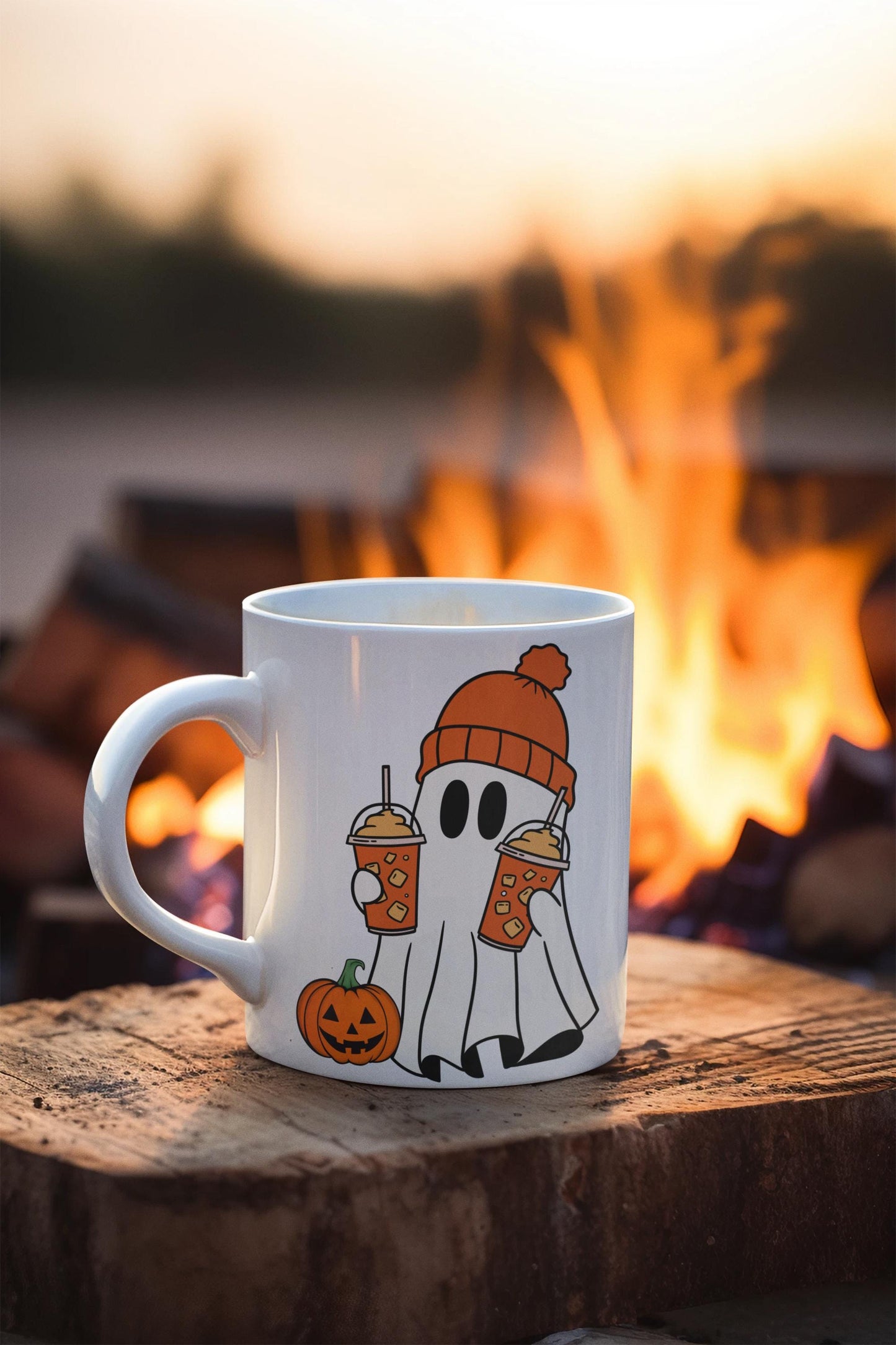 Trendy Ghost Ghoul Pumpkin Latte Halloween Mug gifts for Men Women Dad Mom Son Daughter, Funny Spooky Halloween Coffee Lover mugs Horror Mug