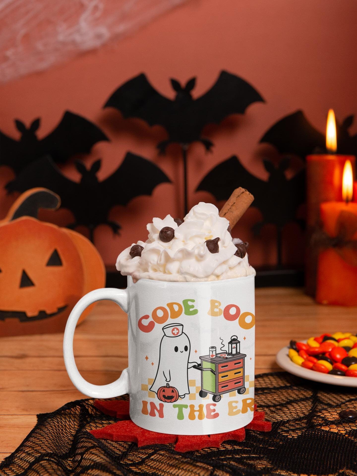 Code Boo in the ER Halloween Mug gifts for Emergency Nurse Doctor Men Women Dad Mom Spooky Funny Halloween Emergency ER Ceramic Coffee Mug