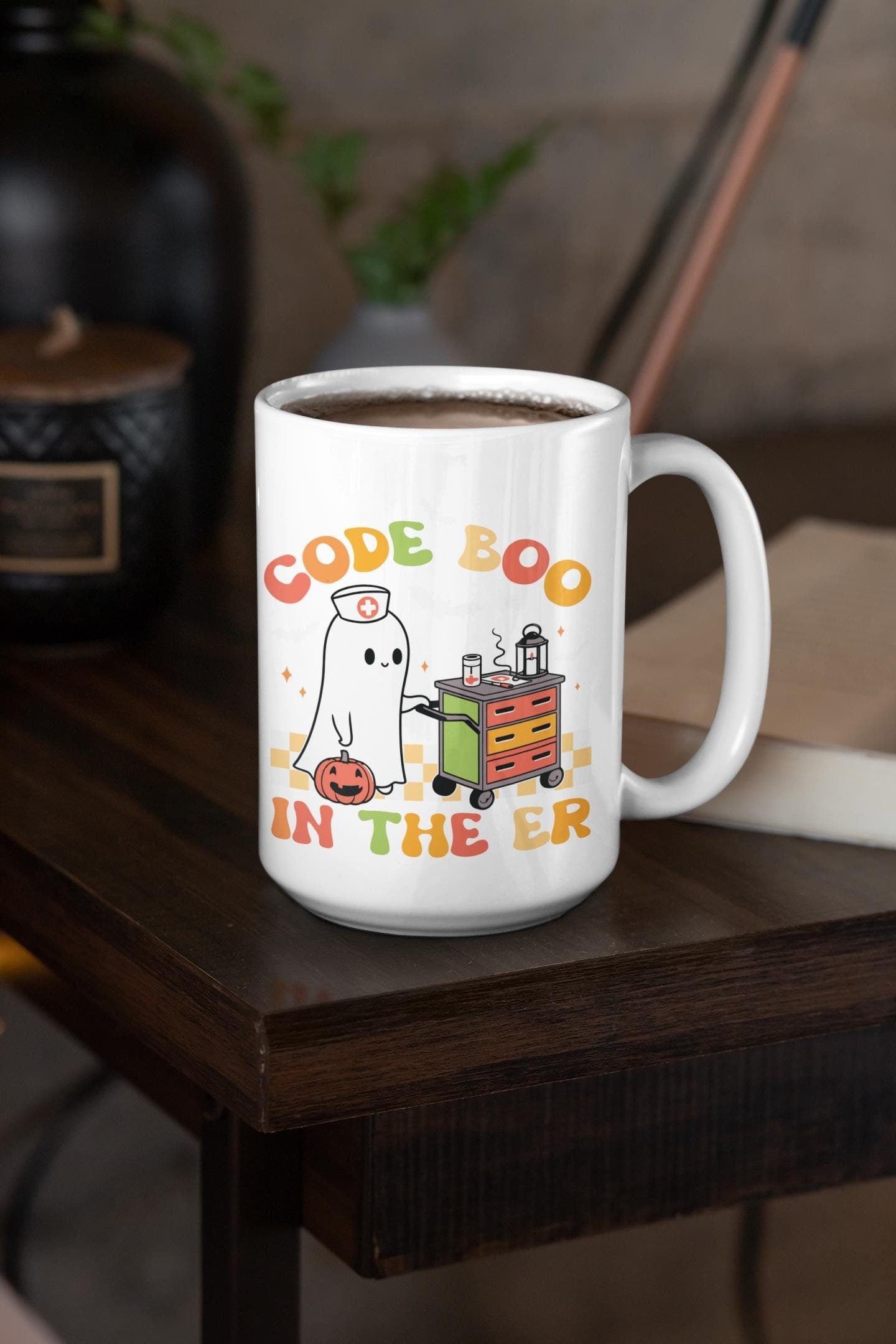 Code Boo in the ER Halloween Mug gifts for Emergency Nurse Doctor Men Women Dad Mom Spooky Funny Halloween Emergency ER Ceramic Coffee Mug