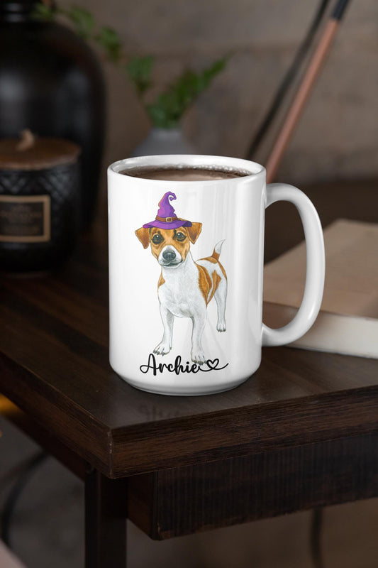 Custom Jack Russell Dog Halloween Coffee Mug, Personalized Jack Russell Gifts for Dog Mom Dad, Dog Lover Halloween Mug Cute Spooky Dog Mugs