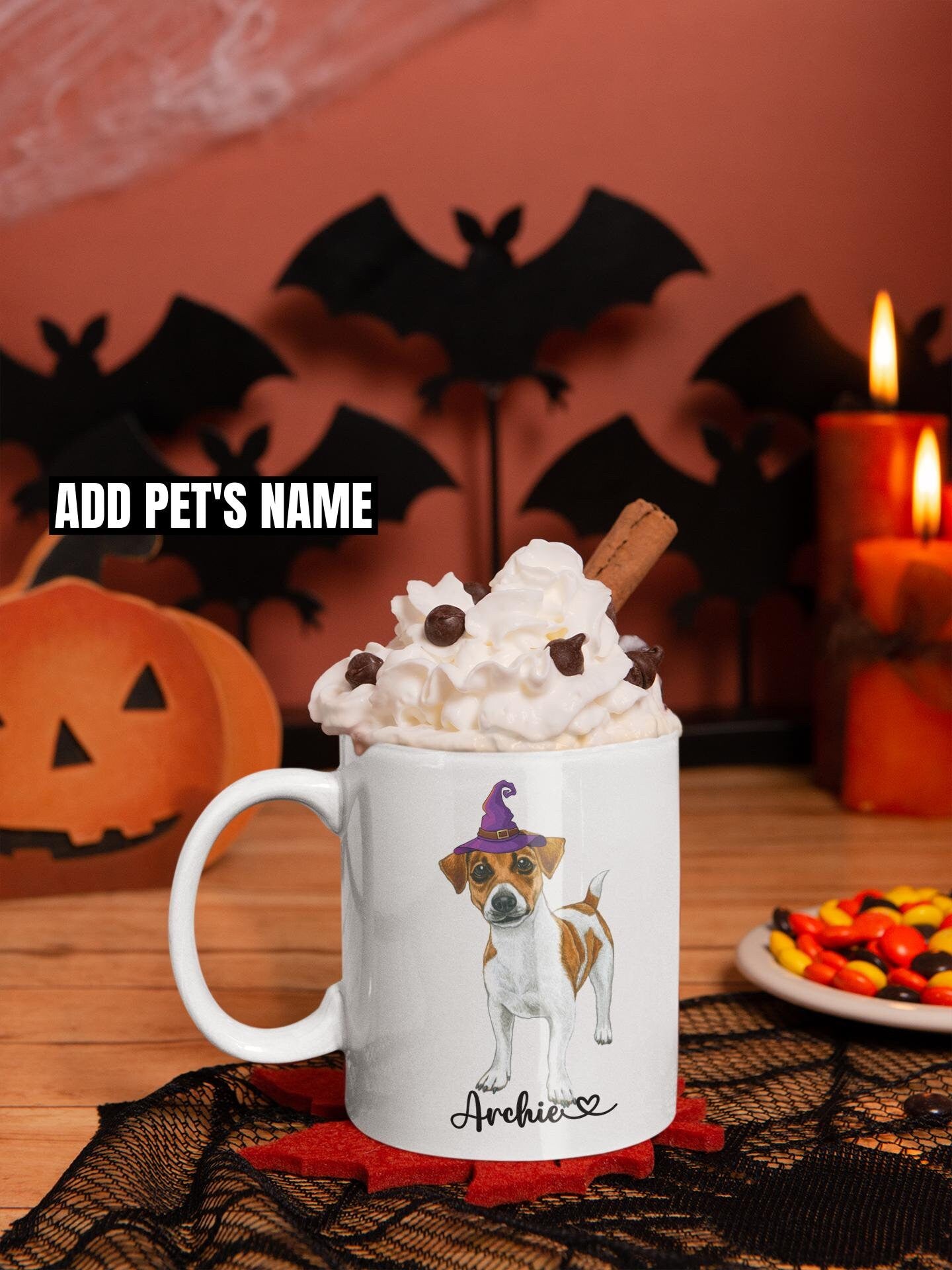 Custom Jack Russell Dog Halloween Coffee Mug, Personalized Jack Russell Gifts for Dog Mom Dad, Dog Lover Halloween Mug Cute Spooky Dog Mugs