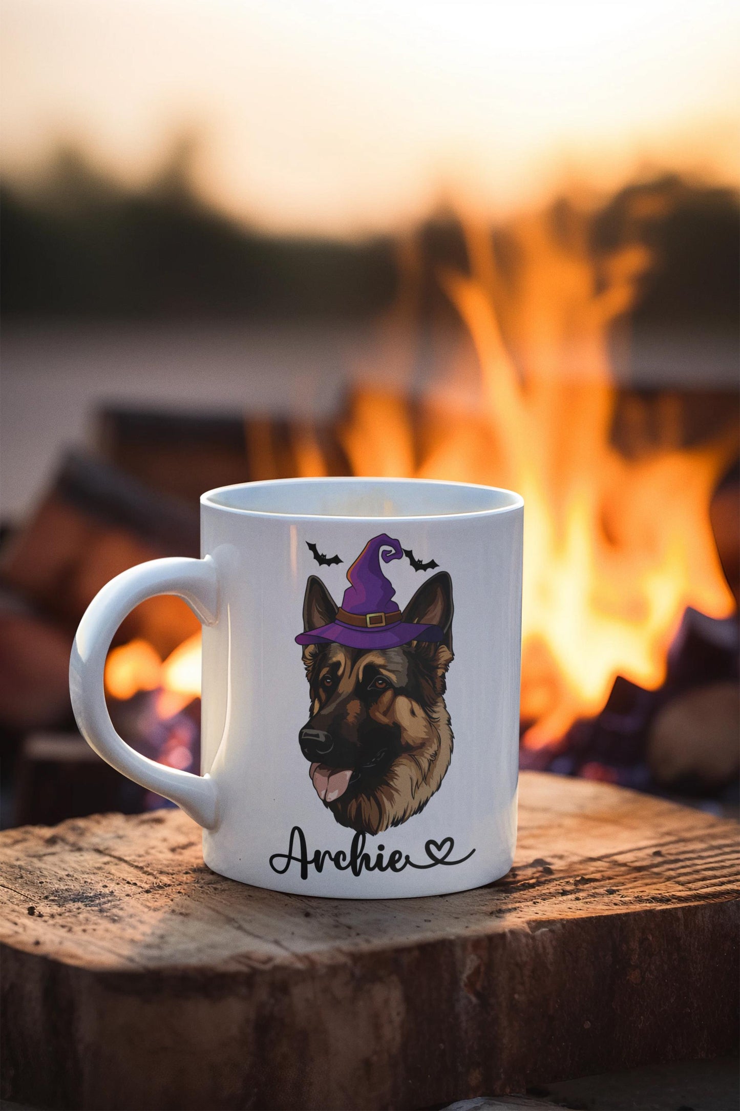 Custom German Shepherd Dog Halloween Coffee Mug, Personalized German Shepherd Gifts for Dog Mom Dad Dog Lover Halloween Cute Spooky Dog Mugs