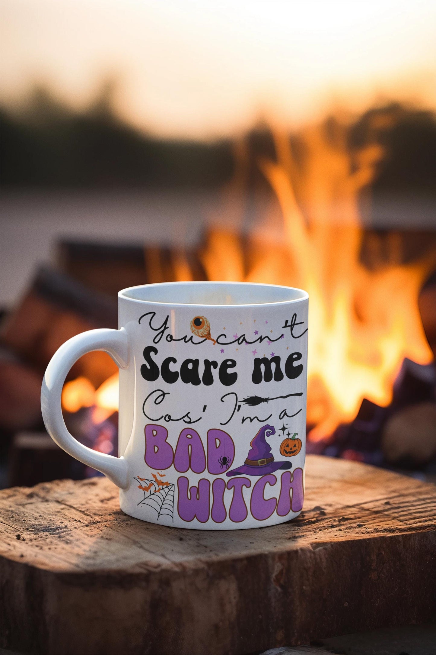 Trendy Retro witch Halloween mug You cant scare me I'm a bad witch Funny Halloween mugs for men Spooky Season Witch Mugs gifts for him her