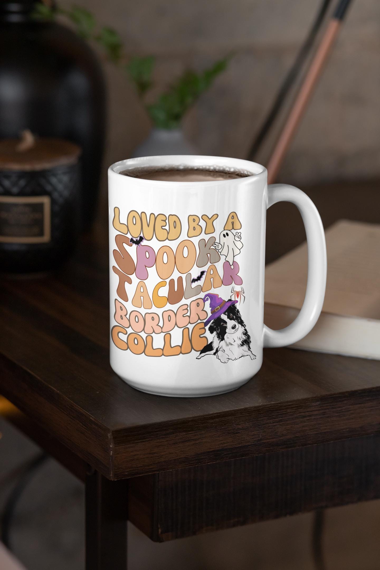 Retro Border Collie Dog Halloween Coffee Mug Cute Border Collie Gift for Dog Mom Dad Lover Retro Halloween Mug Pet Owner Spooky Mug