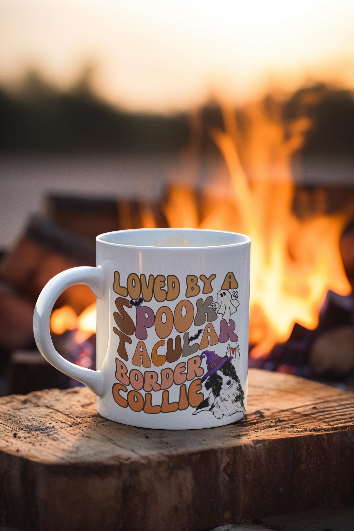 Retro Border Collie Dog Halloween Coffee Mug Cute Border Collie Gift for Dog Mom Dad Lover Retro Halloween Mug Pet Owner Spooky Mug