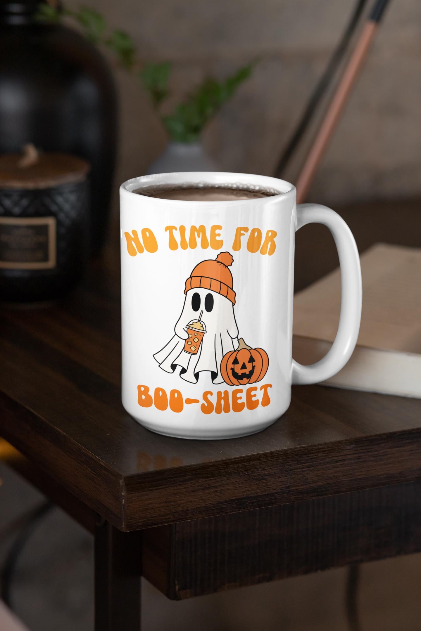 Retro Coffee Mug Gift for Men Women No time for Boo-sheet Spooky Birthday Halloween Coffee Mug Funny Halloween Ghost Ghoul gifts for him her