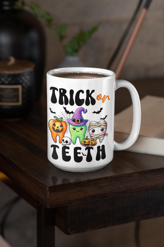 Cute Trick or Teeth Dental Squad Halloween Mug, Retro Dental Nurse Gifts for Men Women, Dental Halloween Mug gifts for him her, Dentist Mug