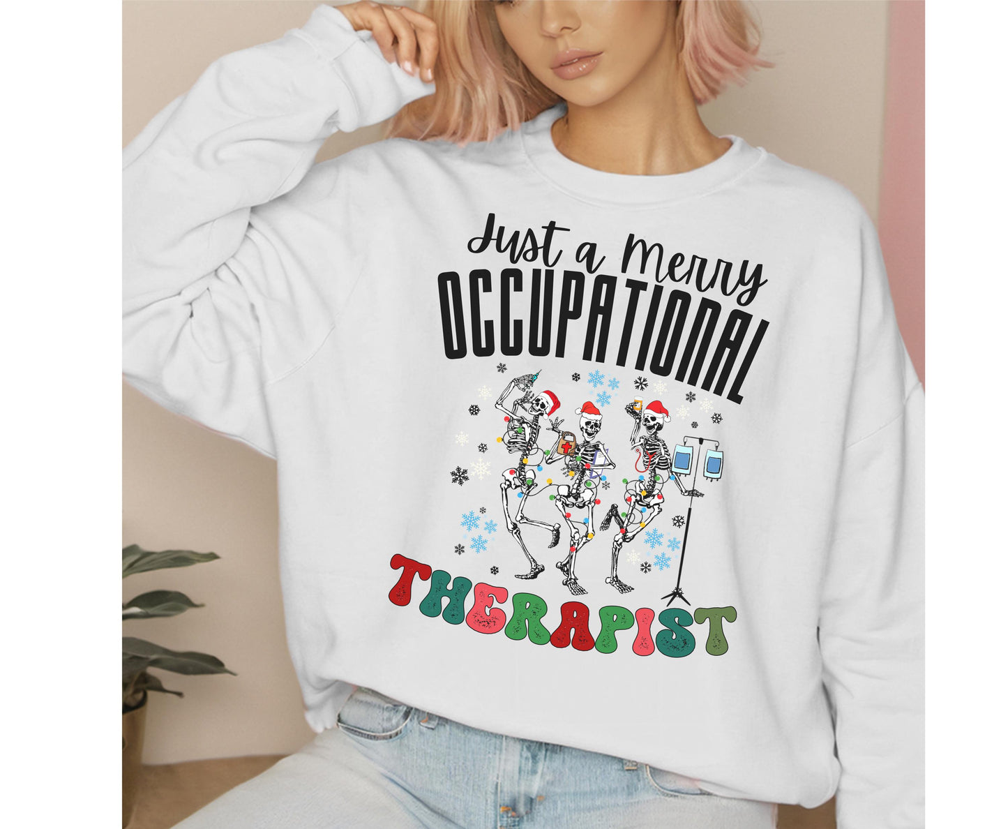 Trendy Occupational Therapist Christmas Tee Sweatshirt, Christmas OT Occu therapist T shirts Jumper Retro Xmas Skeleton shirt gift for OTA