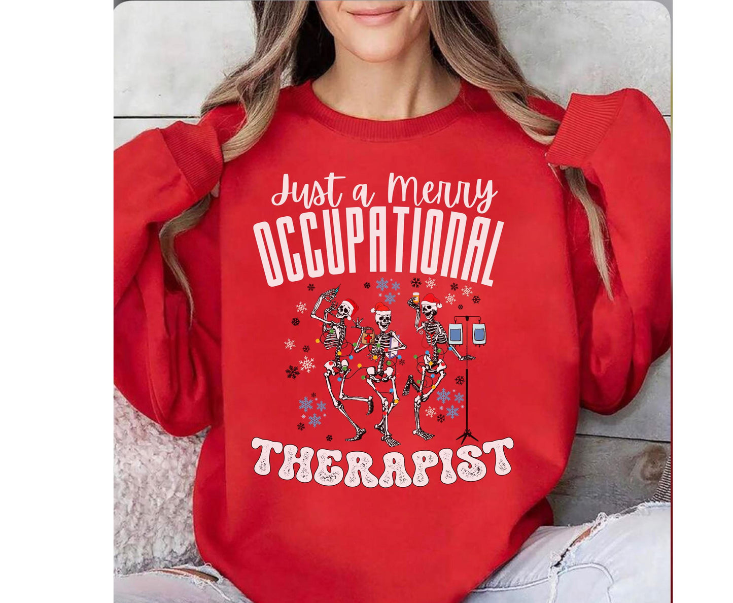 Trendy Occupational Therapist Christmas Tee Sweatshirt, Christmas OT Occu therapist T shirts Jumper Retro Xmas Skeleton shirt gift for OTA