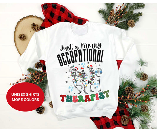 Trendy Occupational Therapist Christmas Tee Sweatshirt, Christmas OT Occu therapist T shirts Jumper Retro Xmas Skeleton shirt gift for OTA