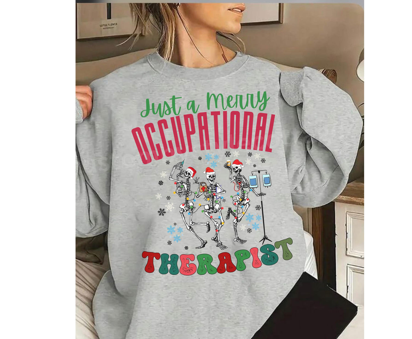 Trendy Occupational Therapist Christmas Tee Sweatshirt, Christmas OT Occu therapist T shirts Jumper Retro Xmas Skeleton shirt gift for OTA