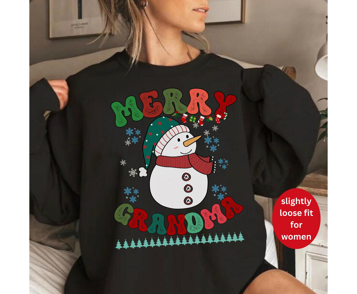 Retro Merry Grandma Christmas Sweatshirt Tshirt Hoodie- Grandmom Naan Gift