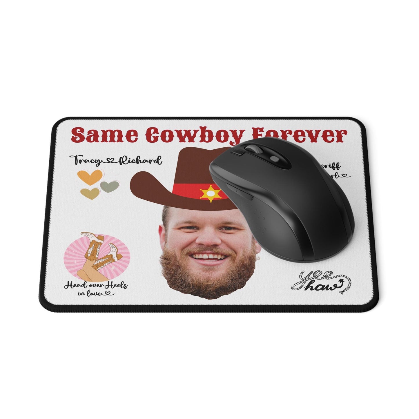 Custom Cowboy themed Mouse Pad Add Photo | Personalized Gift for Wife, Girlfriend, Bride to be, Mrs for Birthdays Christmas Valentine's day